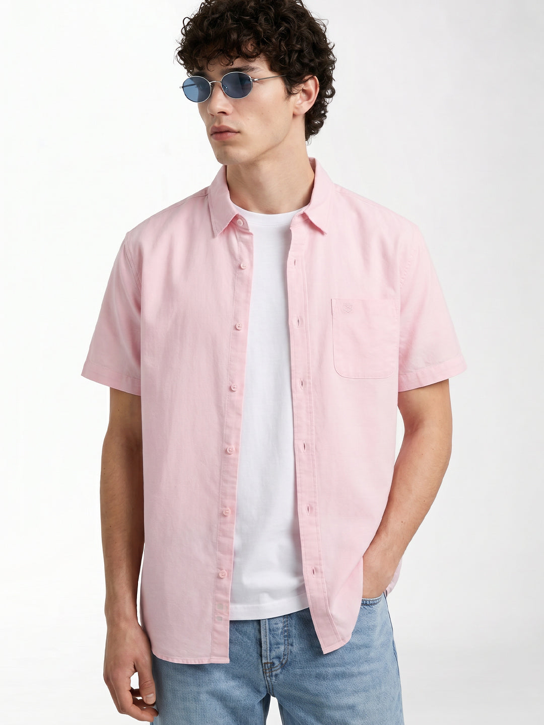 Light Pink Linen Blend Shirt
