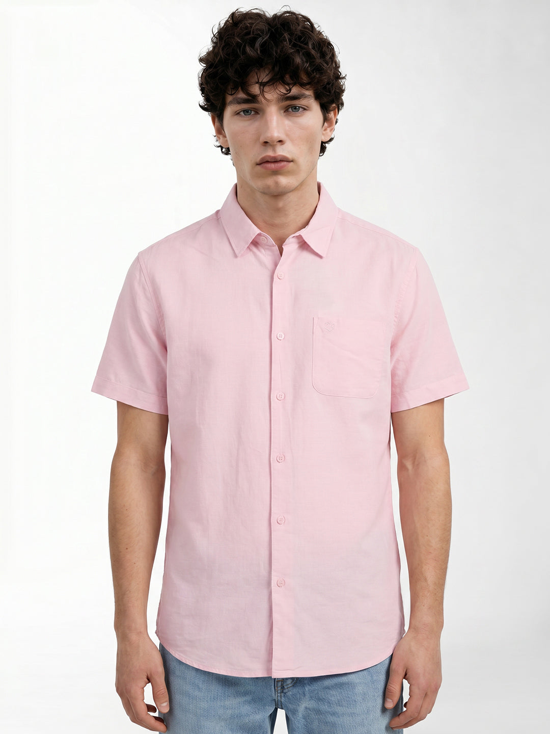 Light Pink Linen Blend Shirt