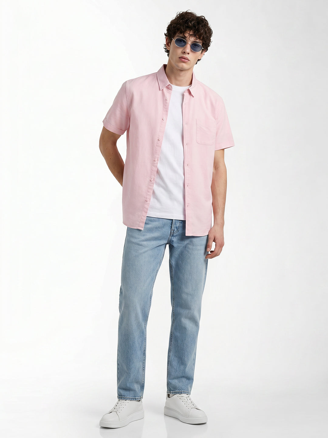 Light Pink Linen Blend Shirt