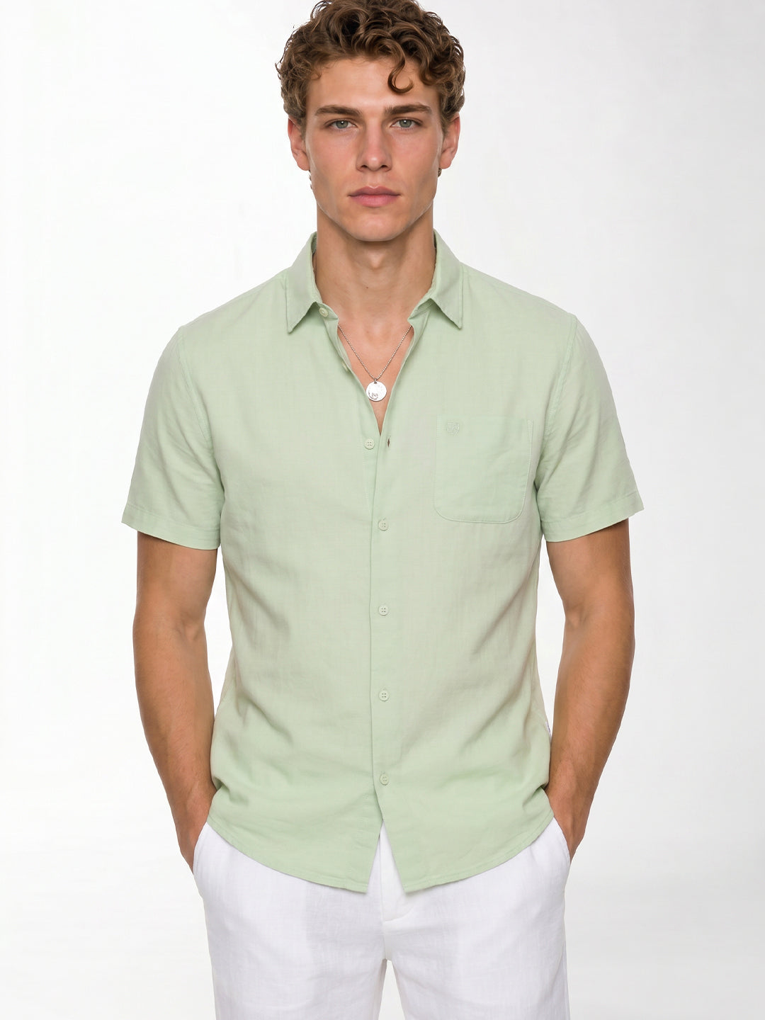 Pastel Green Linen Blend Shirt