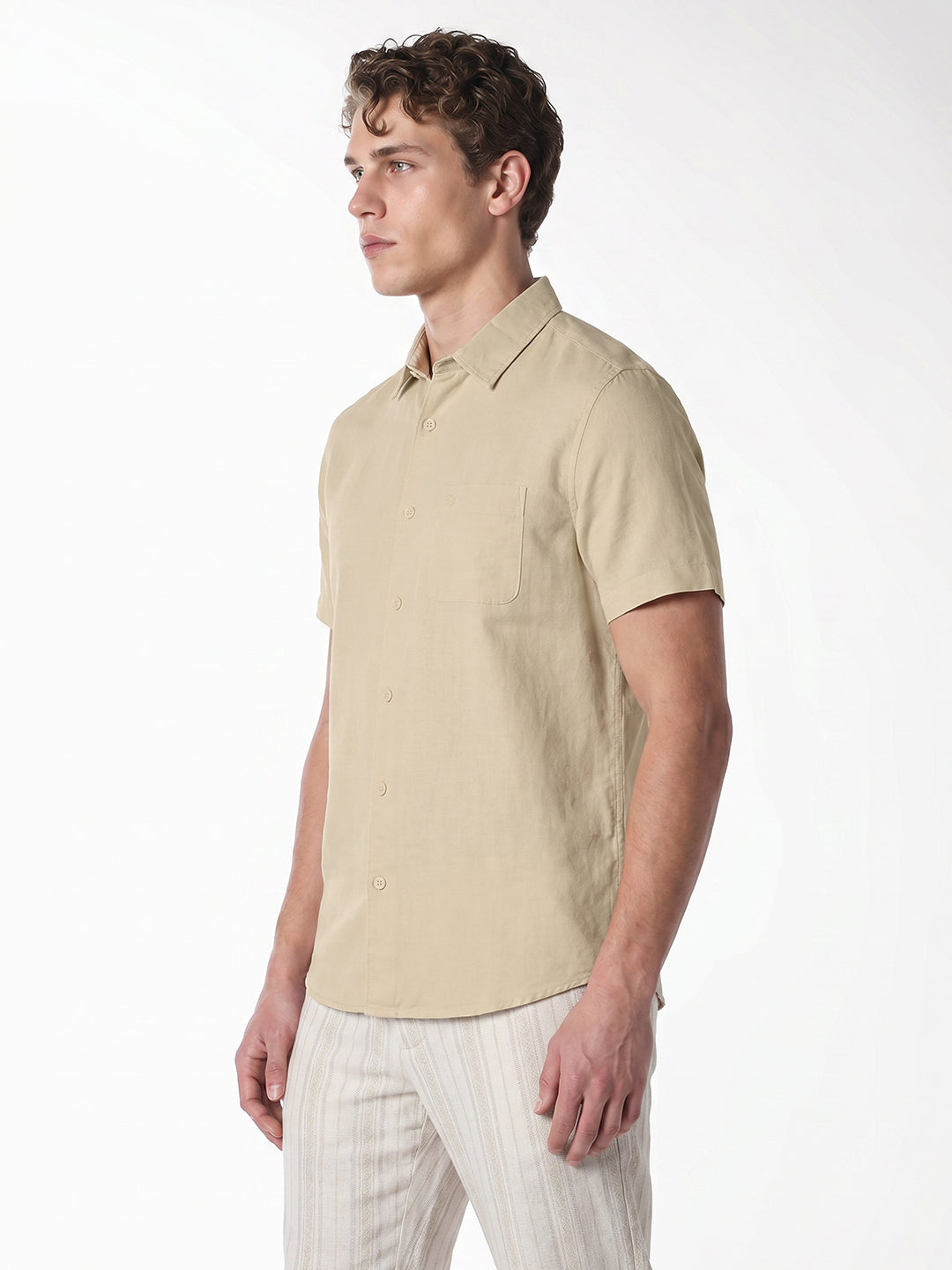 Light Brown Linen Blend Shirt