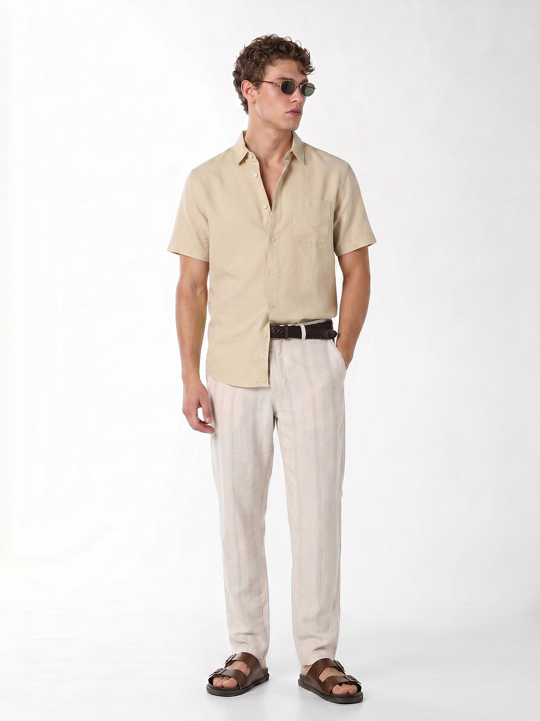 Light Brown Linen Blend Shirt