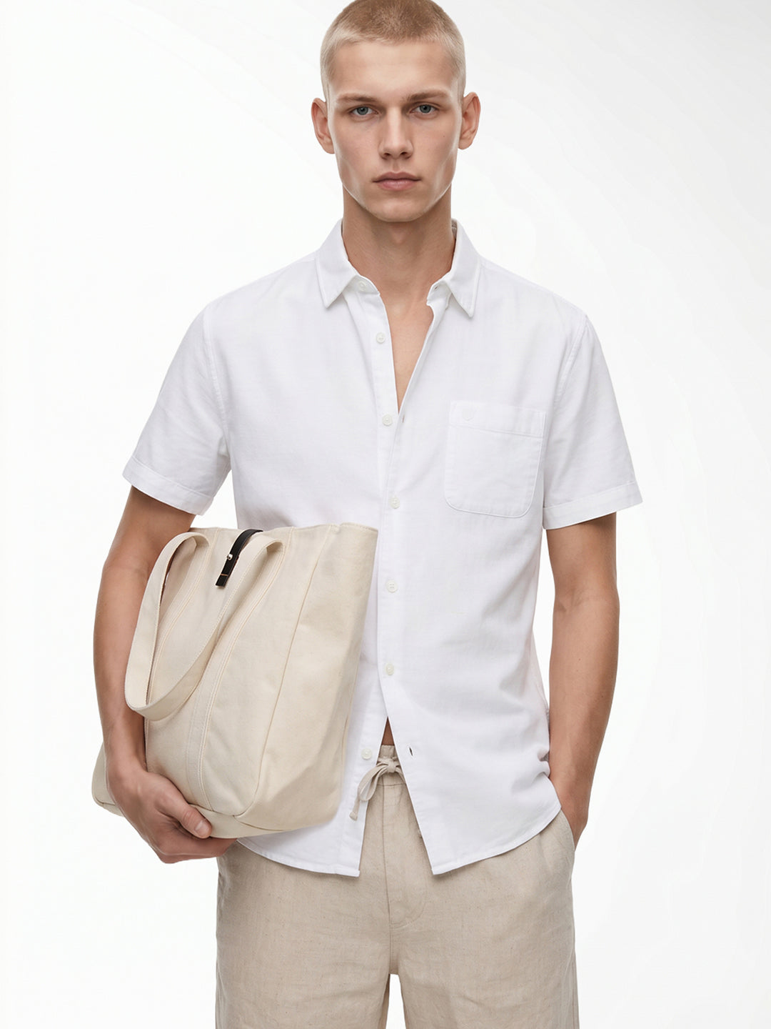 White Linen Blend Shirt
