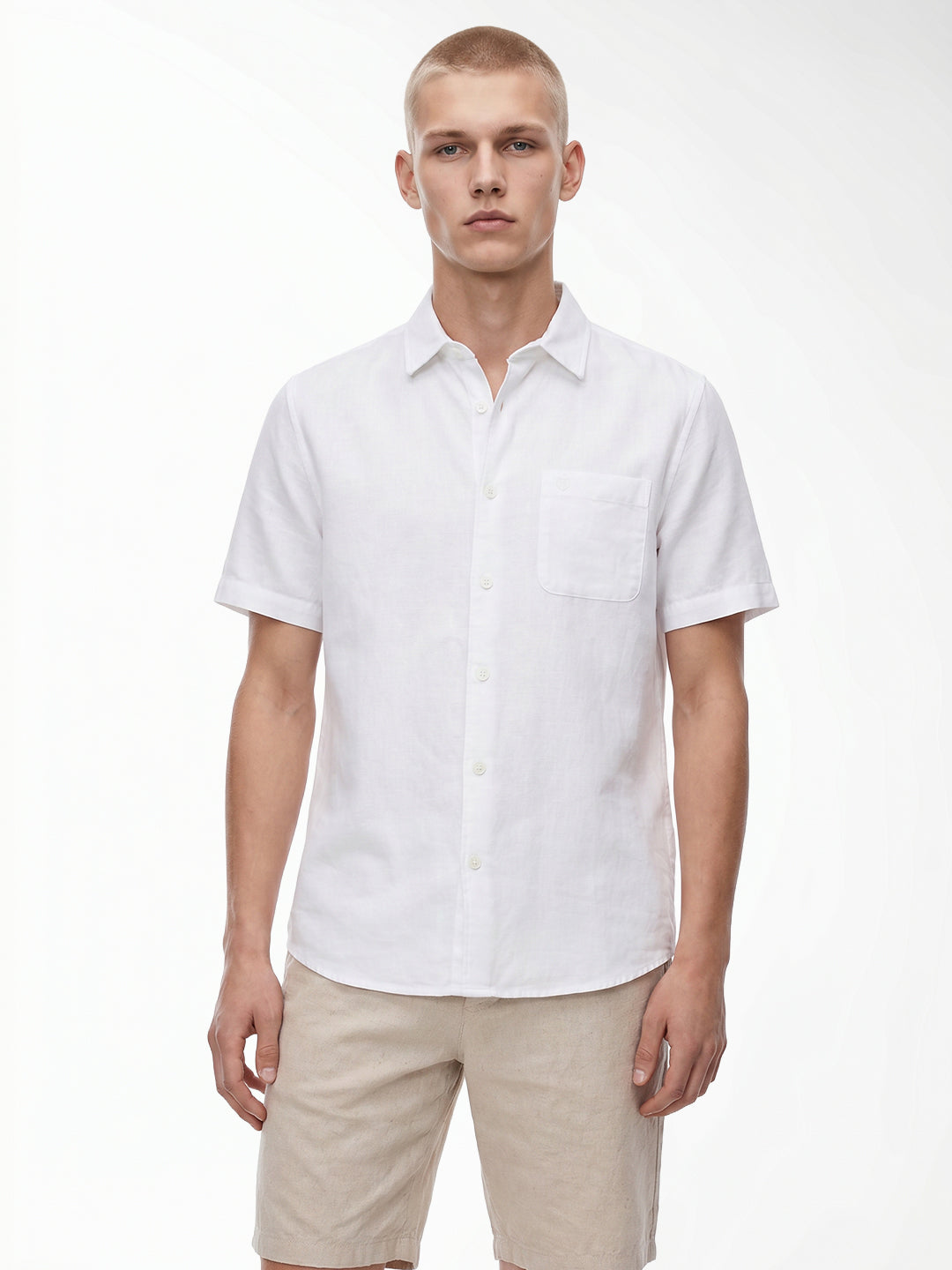 White Linen Blend Shirt