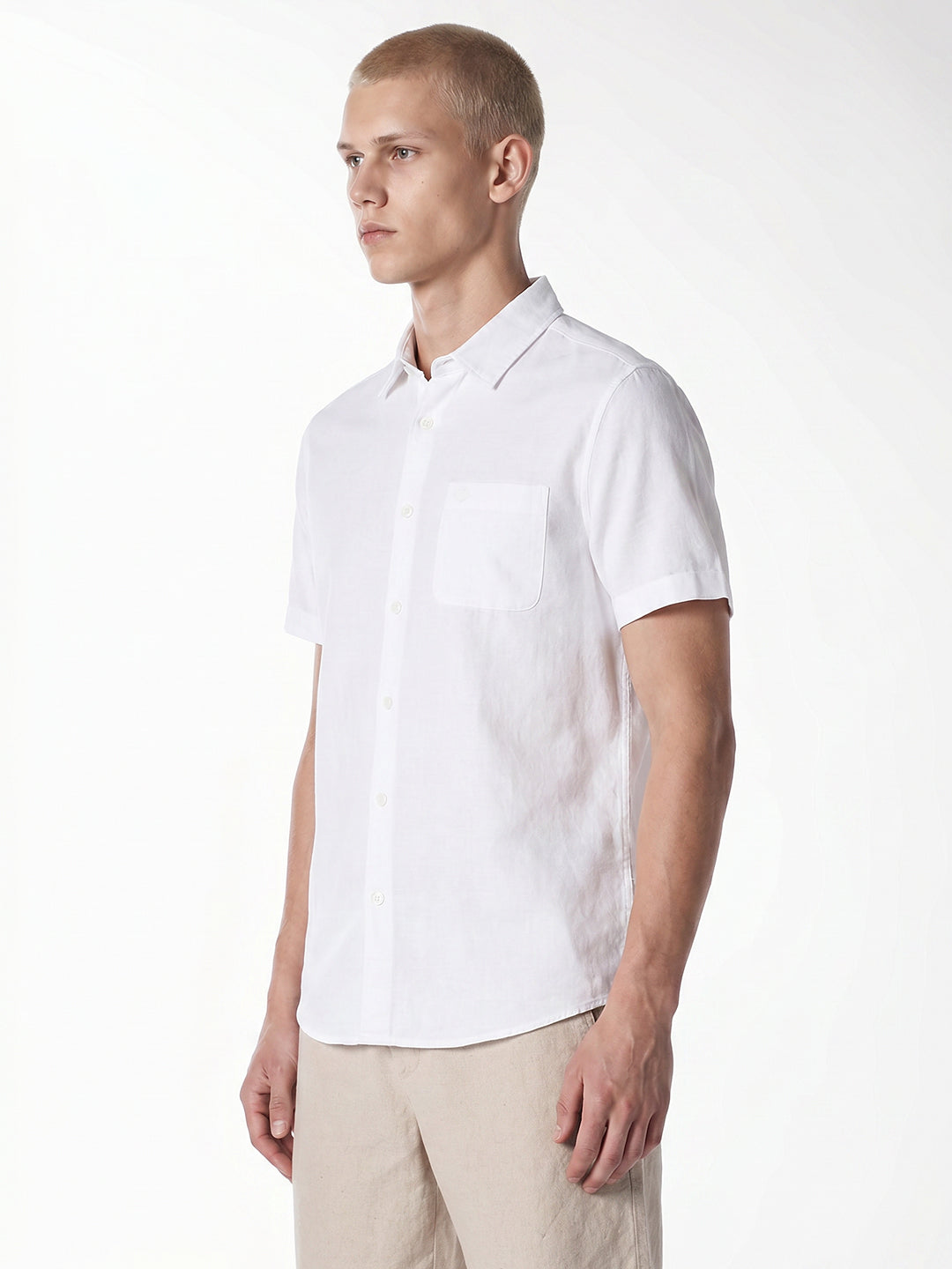 White Linen Blend Shirt