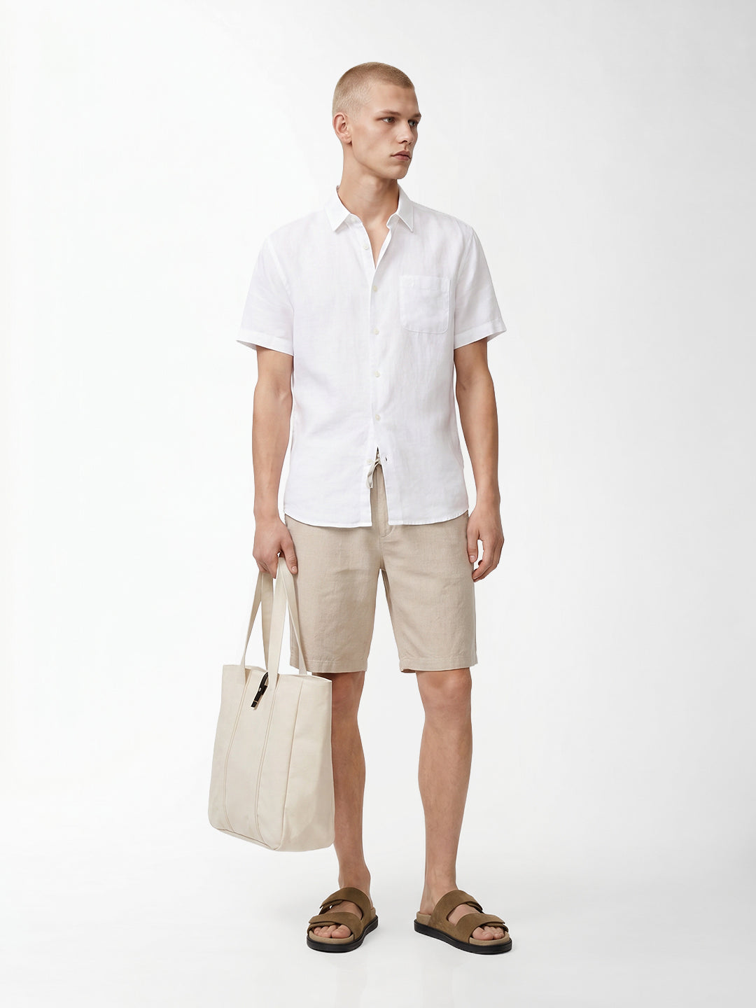 White Linen Blend Shirt