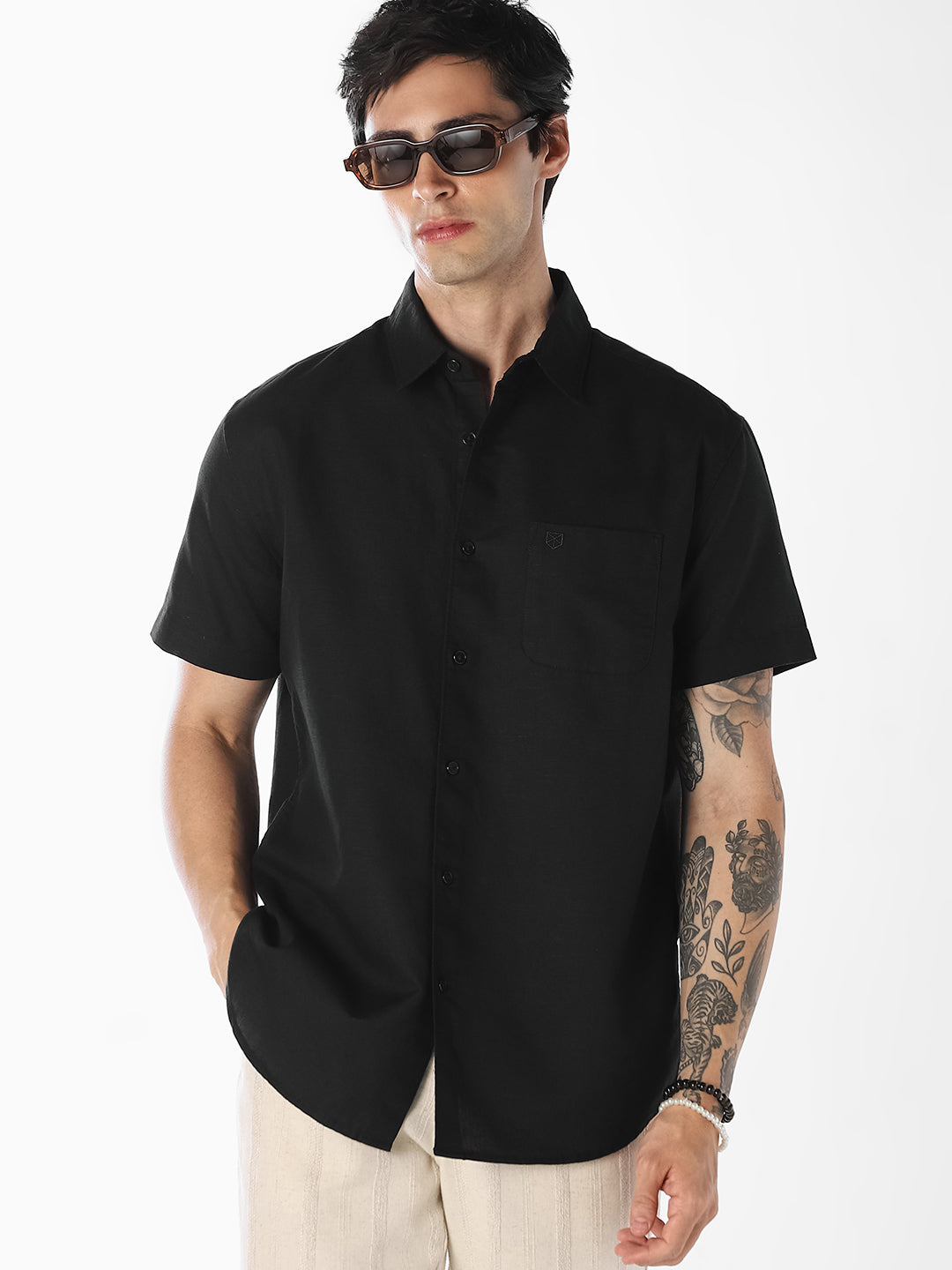 Black Linen Blend Shirt