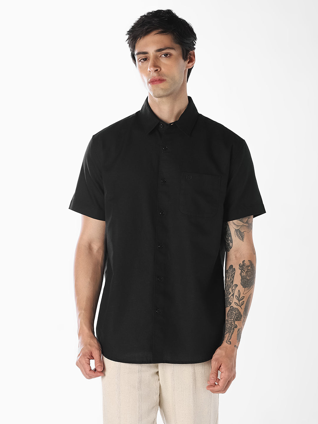 Black Linen Blend Shirt