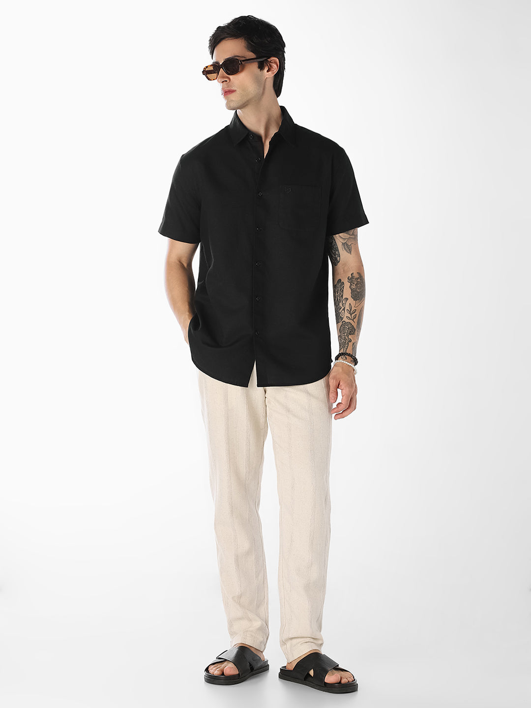 Black Linen Blend Shirt