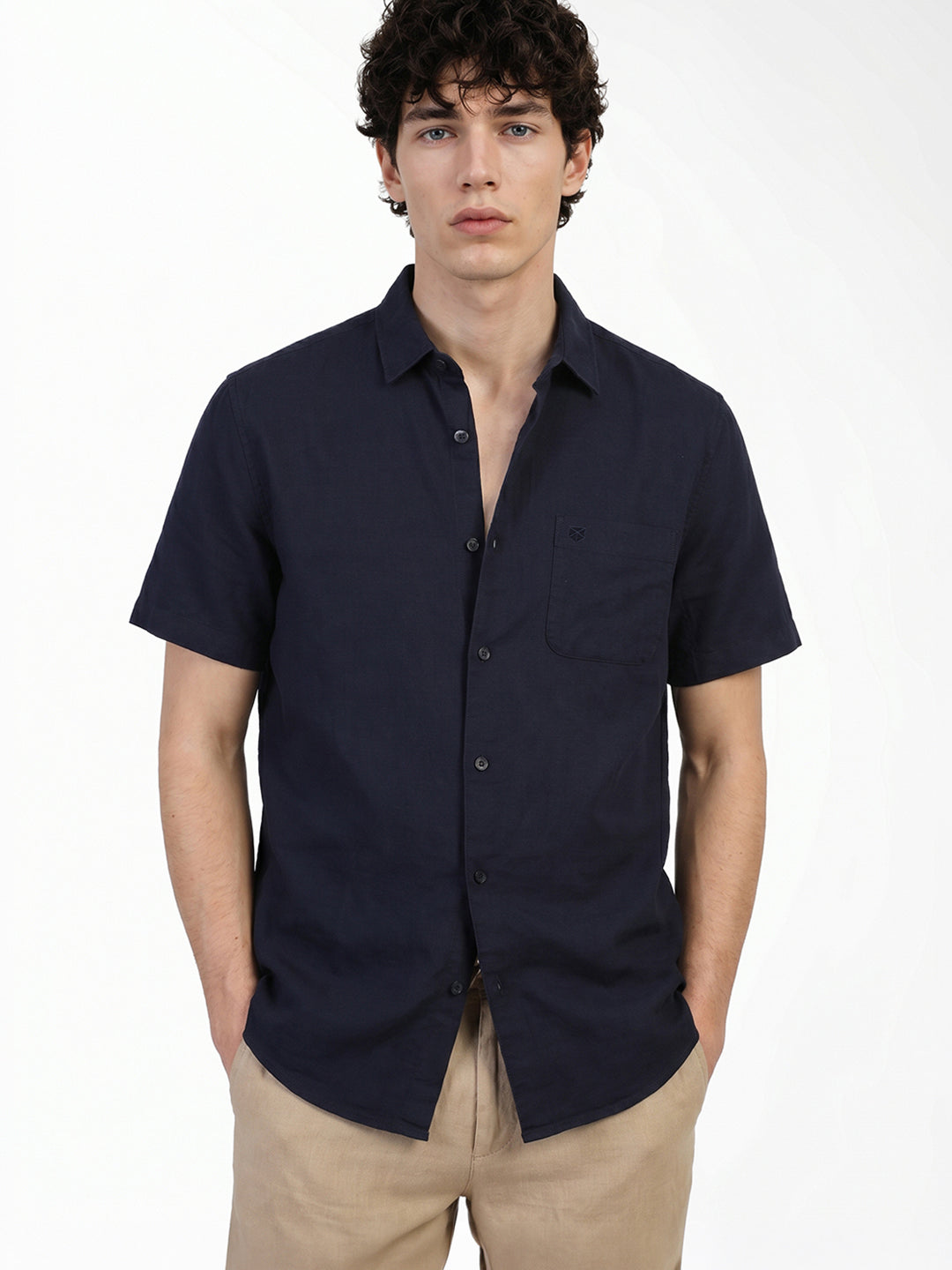 Dark Blue Linen Blend Shirt