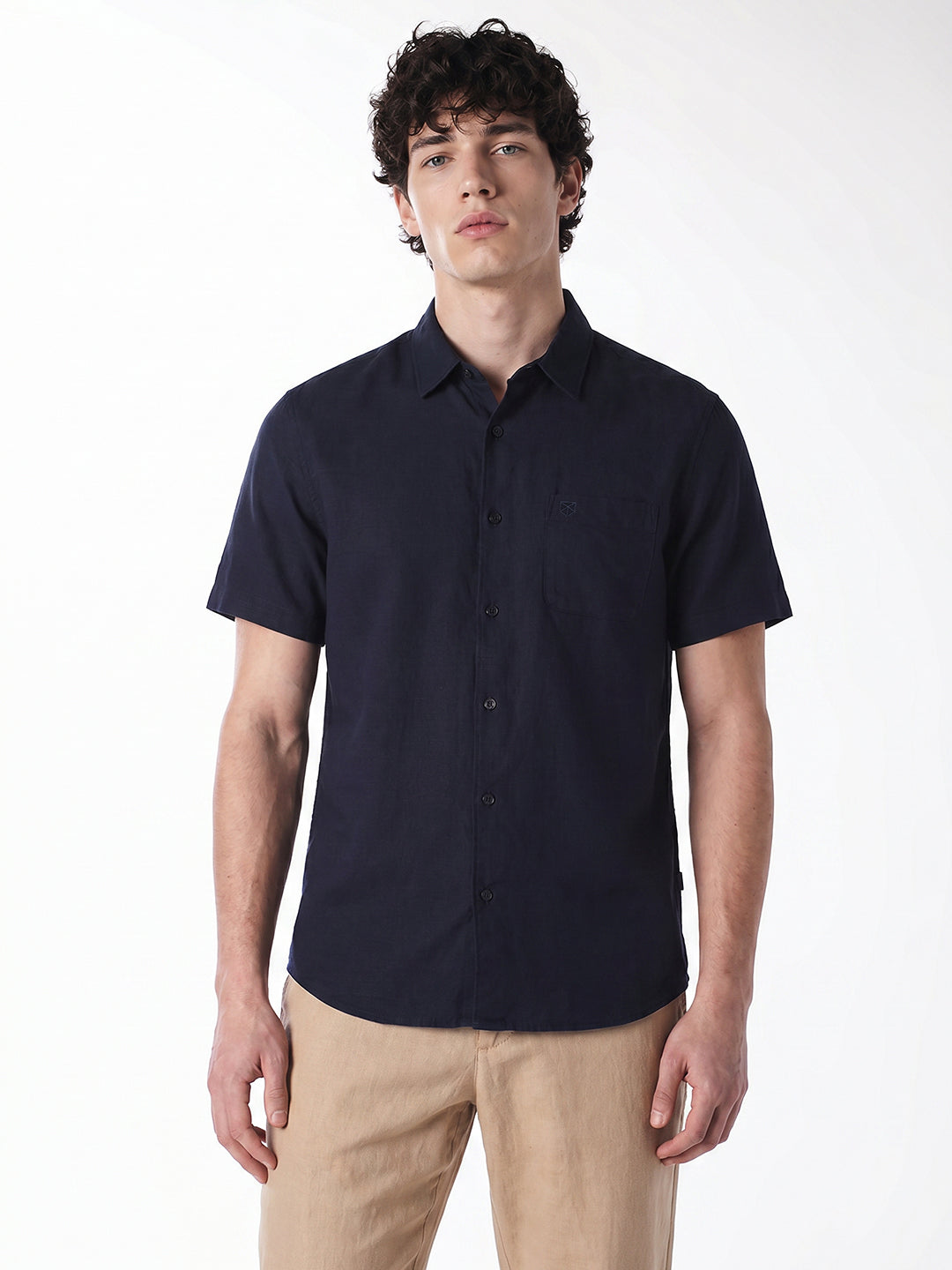 Dark Blue Linen Blend Shirt
