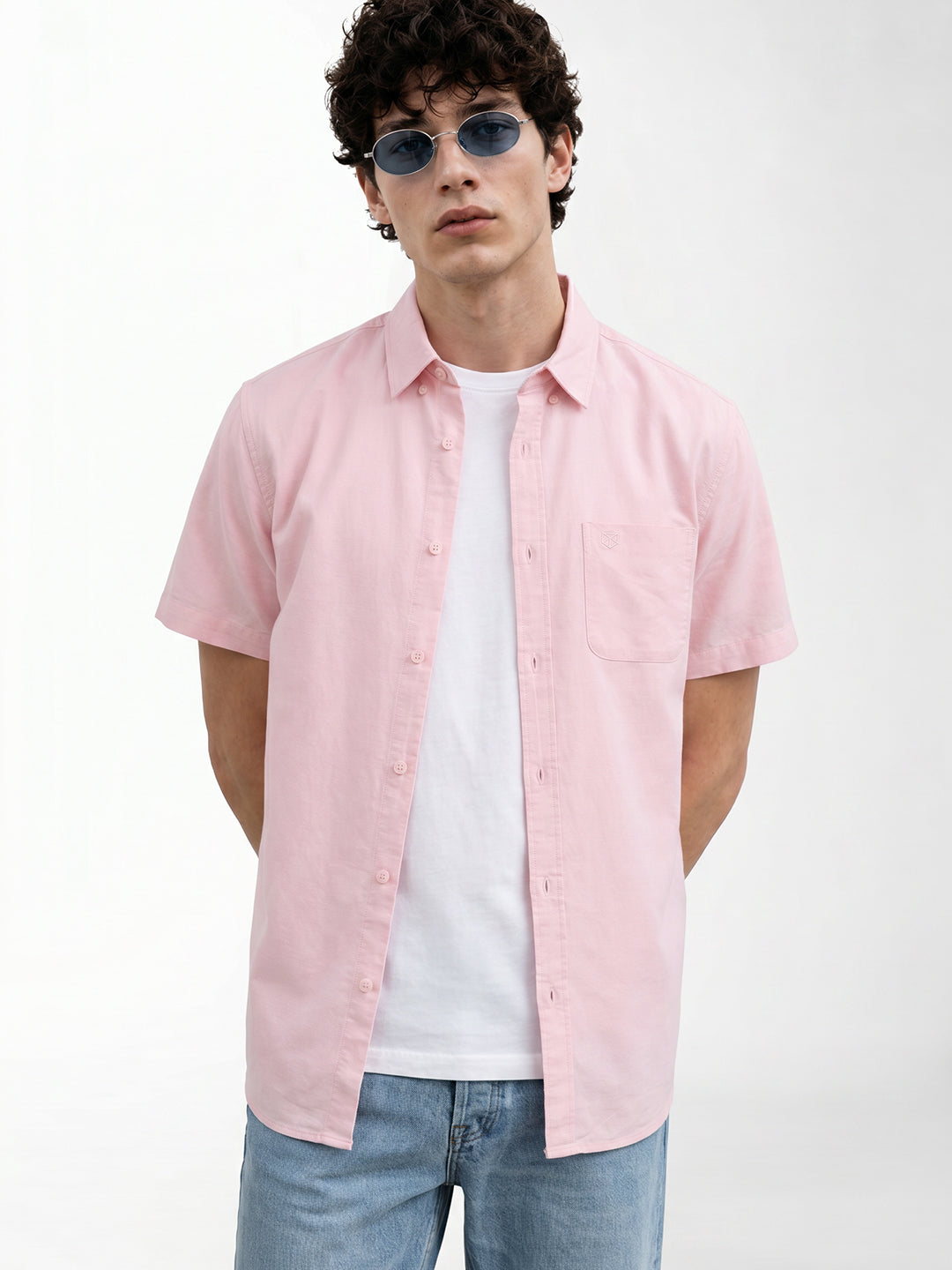 Light Pink Linen Blend Shirt