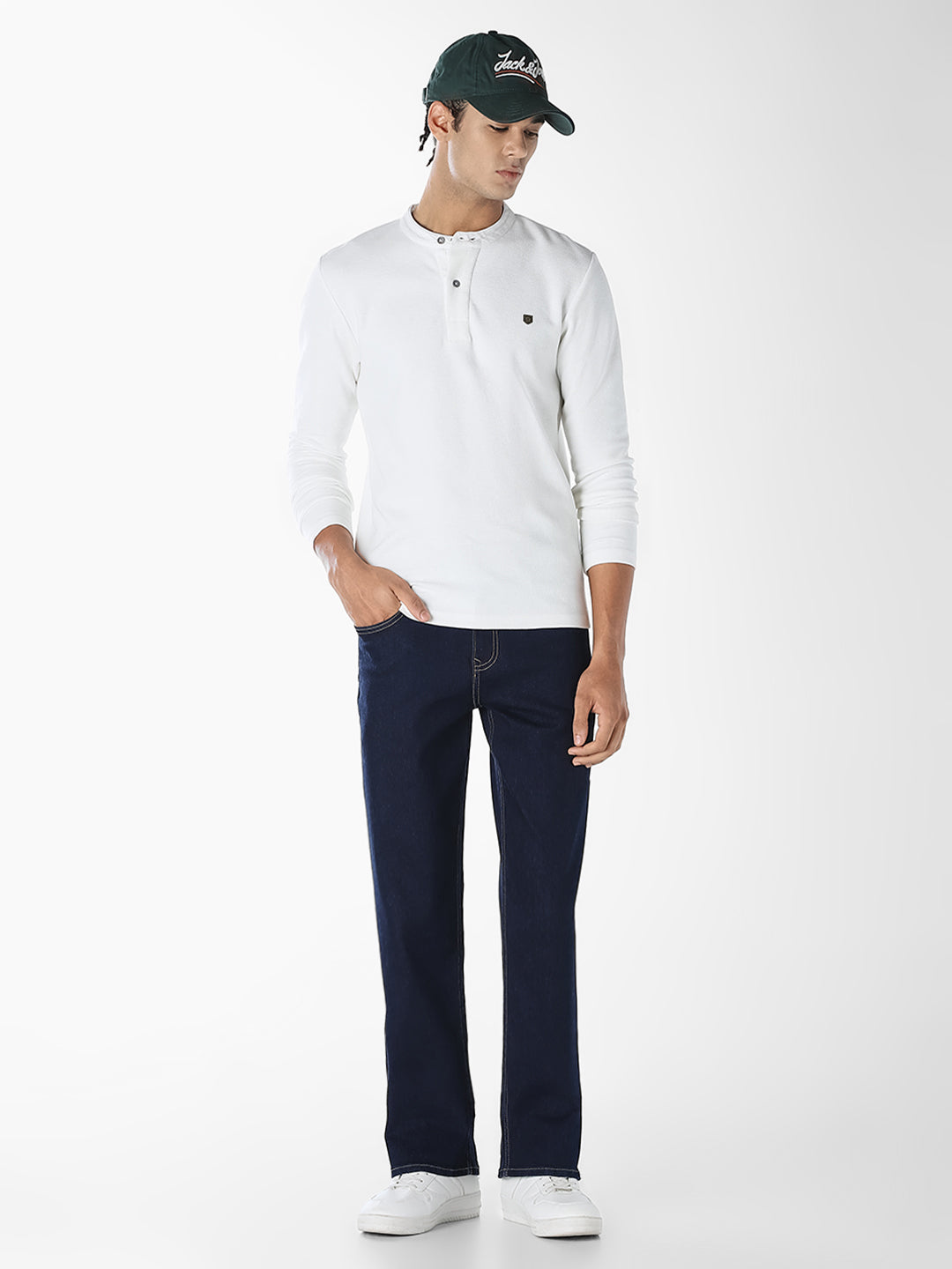 Dark Blue Contrast Stitch Bootcut Jeans