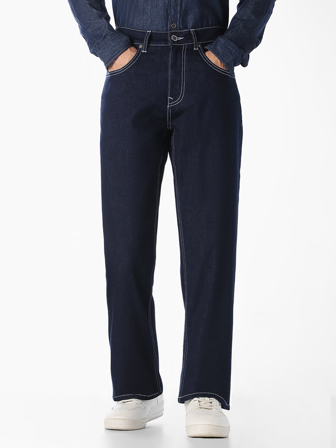 Blue Contrast Stitch Bootcut Jeans - 28/30