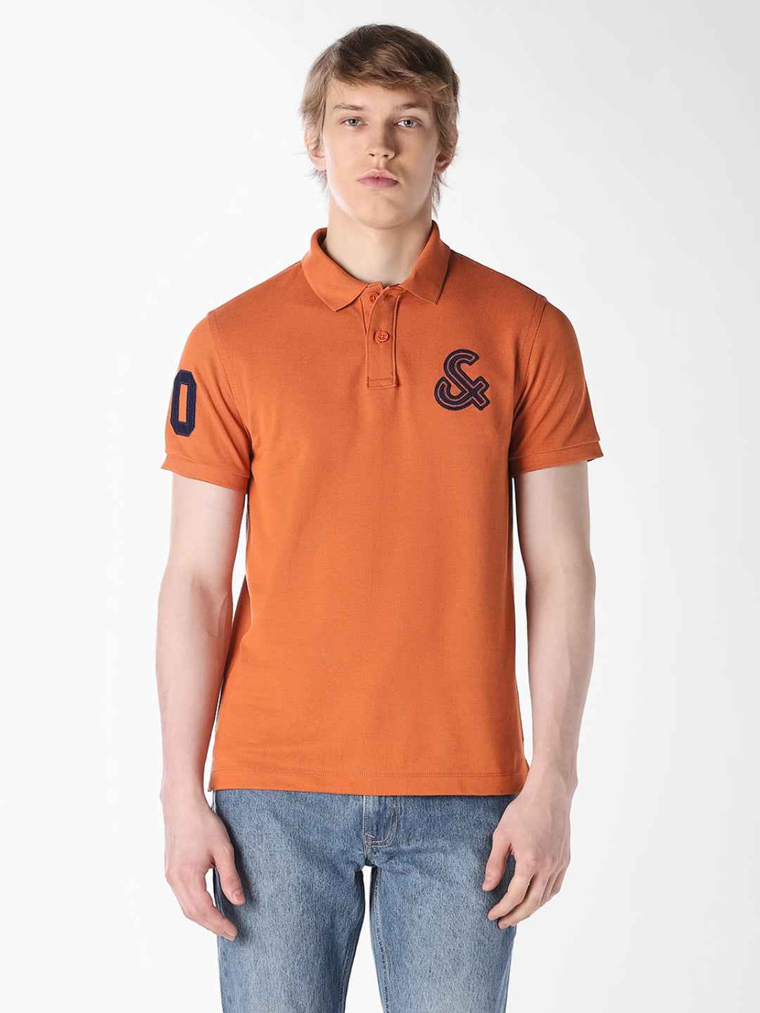 Orange Contrast Embroidered Polo