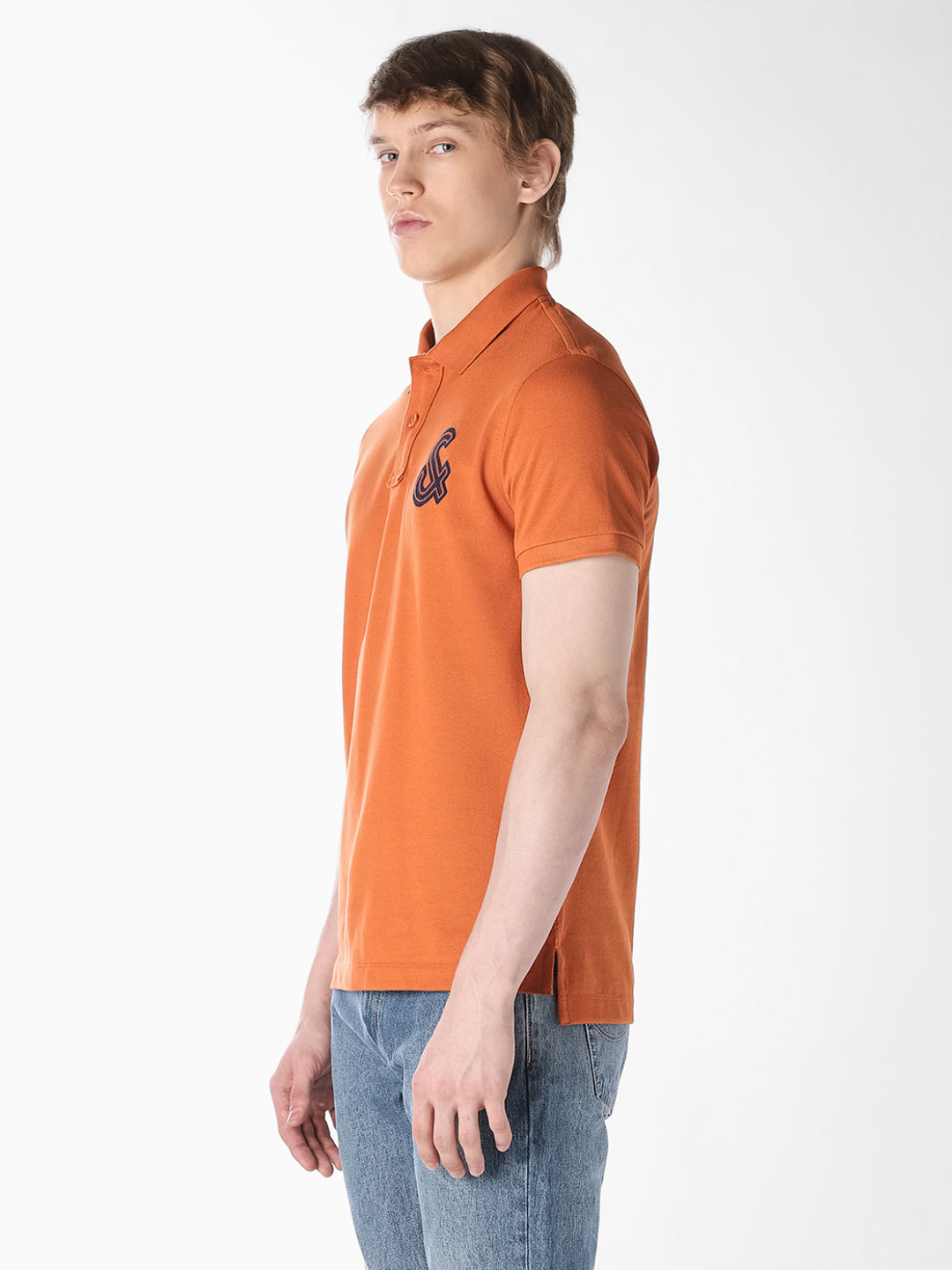 Orange Contrast Embroidered Polo