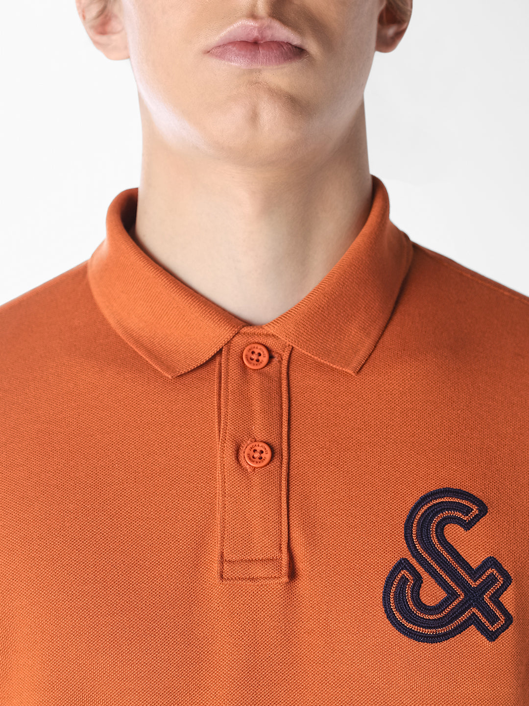 Orange Contrast Embroidered Polo