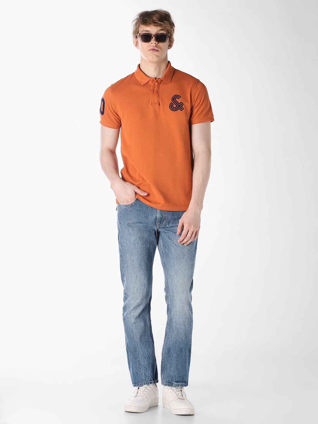 Orange Contrast Embroidered Polo