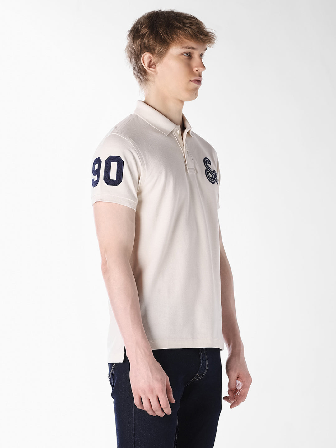White Contrast Embroidered Polo