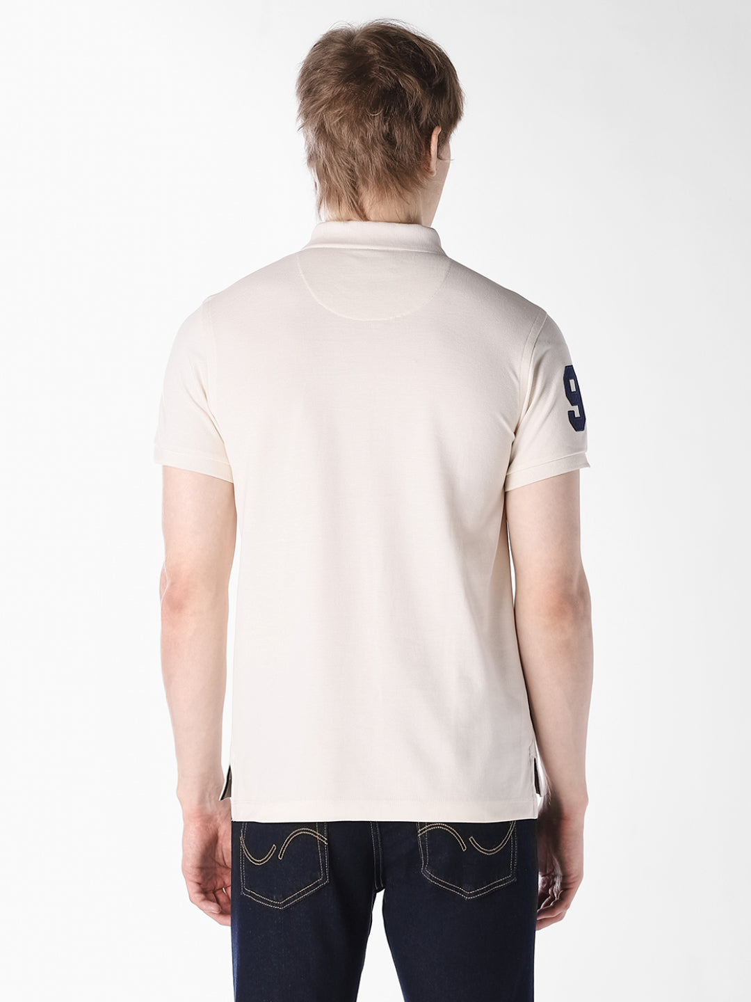 White Contrast Embroidered Polo