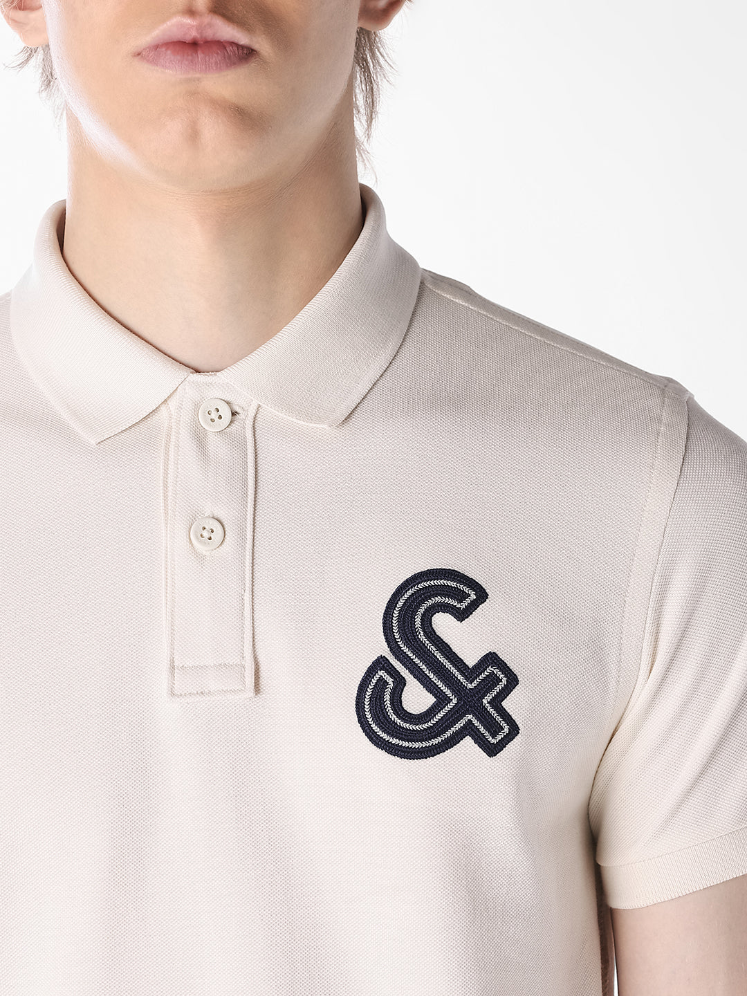 White Contrast Embroidered Polo