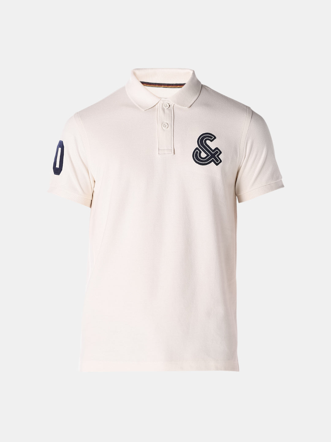 White Contrast Embroidered Polo