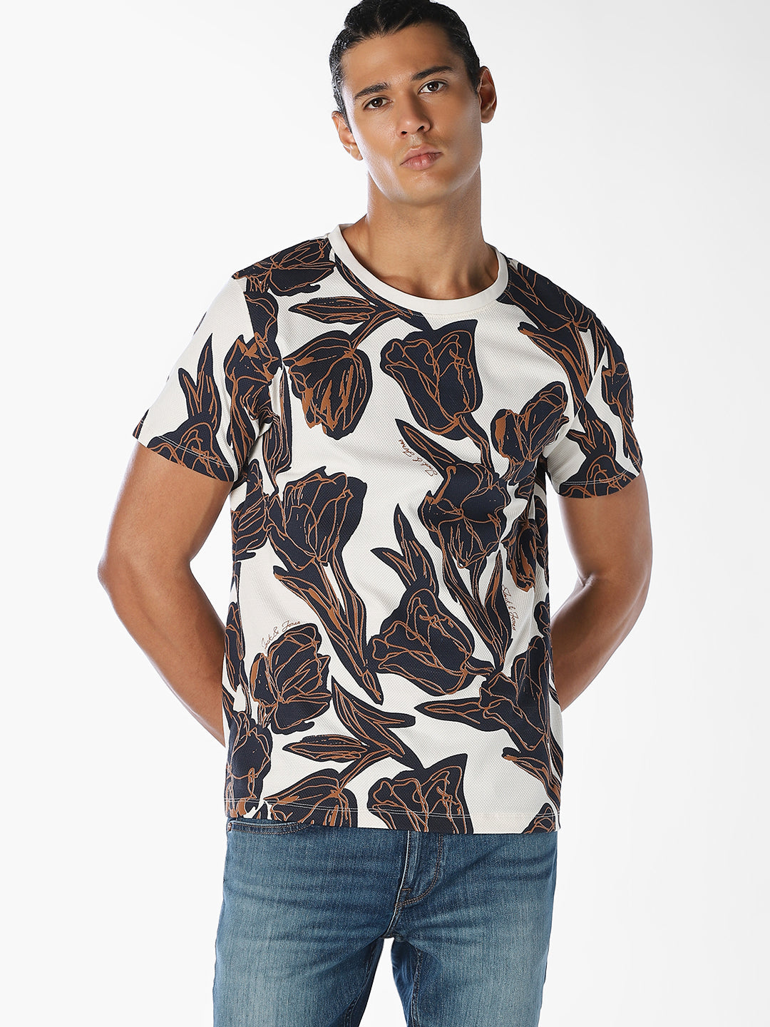 Floral Print Cotton T-shirt - S