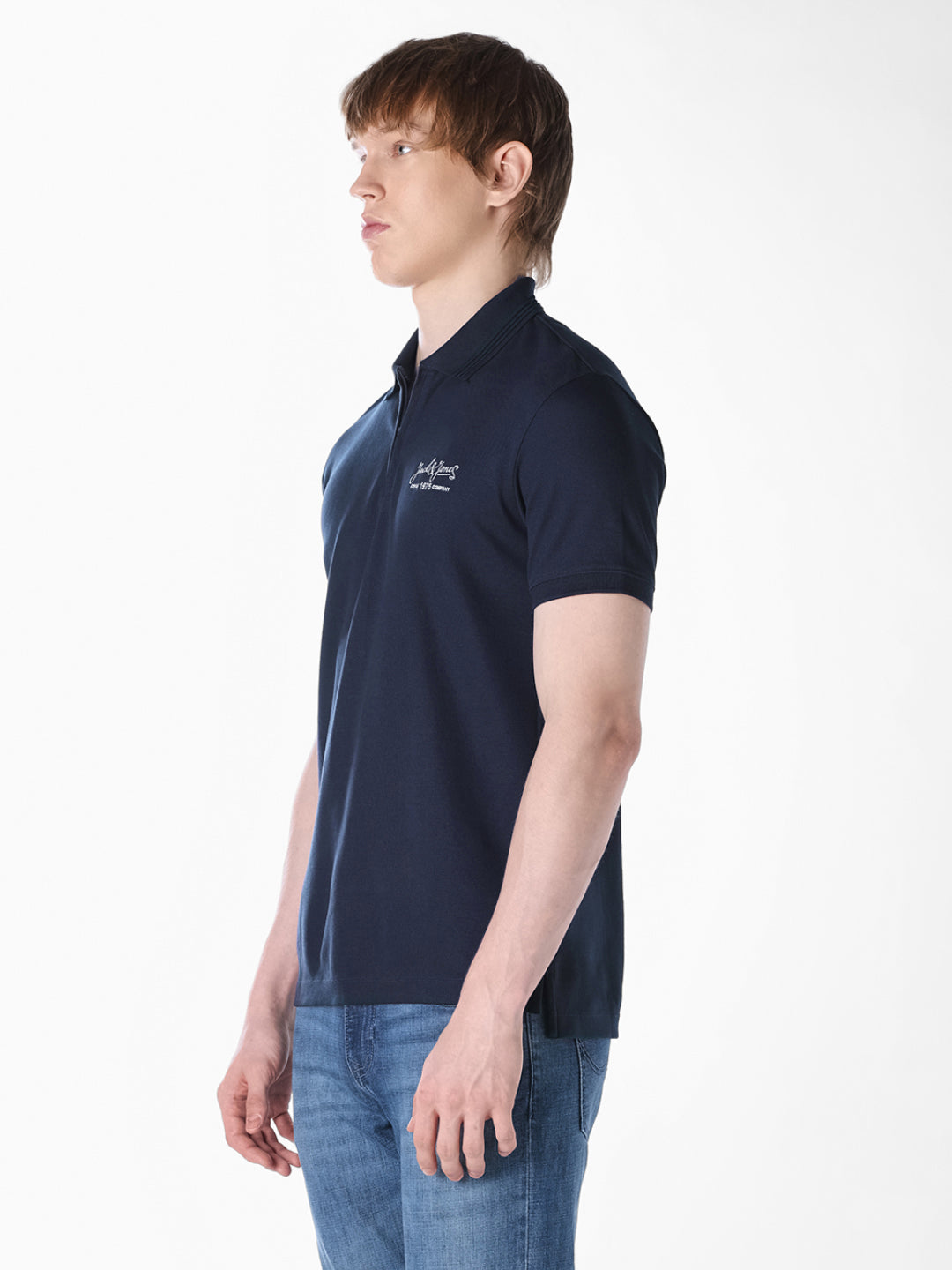Ribbed Collar Navy Blue Polo
