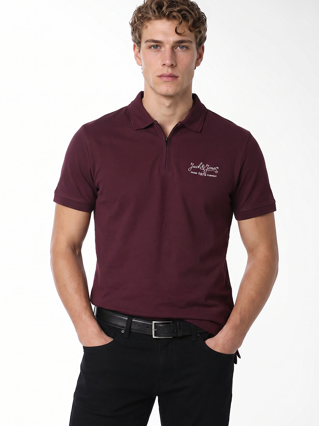 Ribbed Collar Burgundy Polo