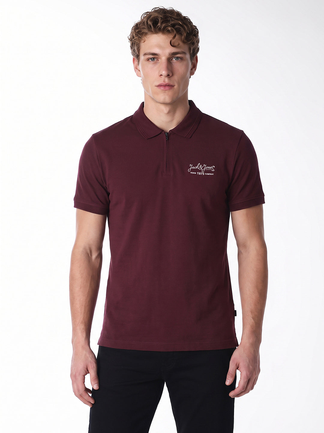 Ribbed Collar Burgundy Polo