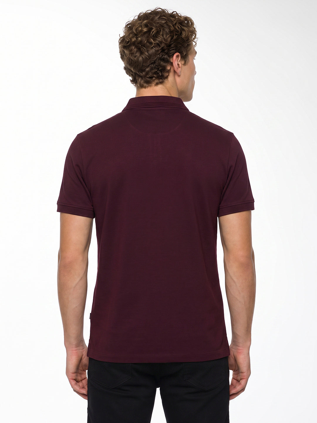 Ribbed Collar Burgundy Polo