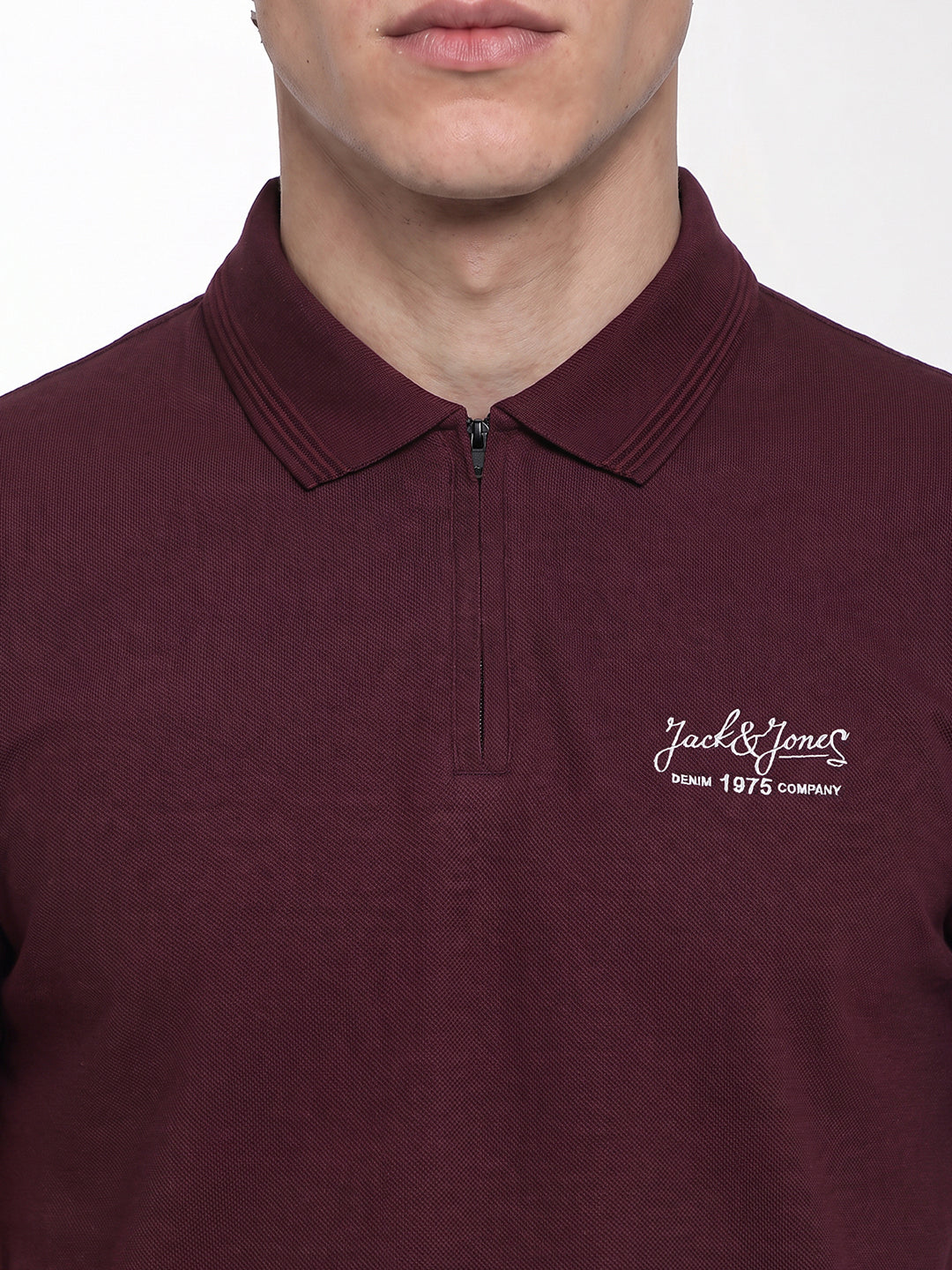 Ribbed Collar Burgundy Polo