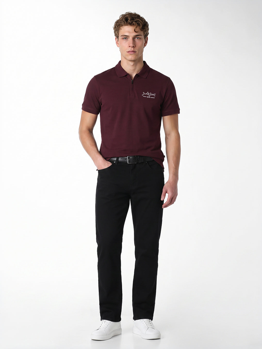 Ribbed Collar Burgundy Polo
