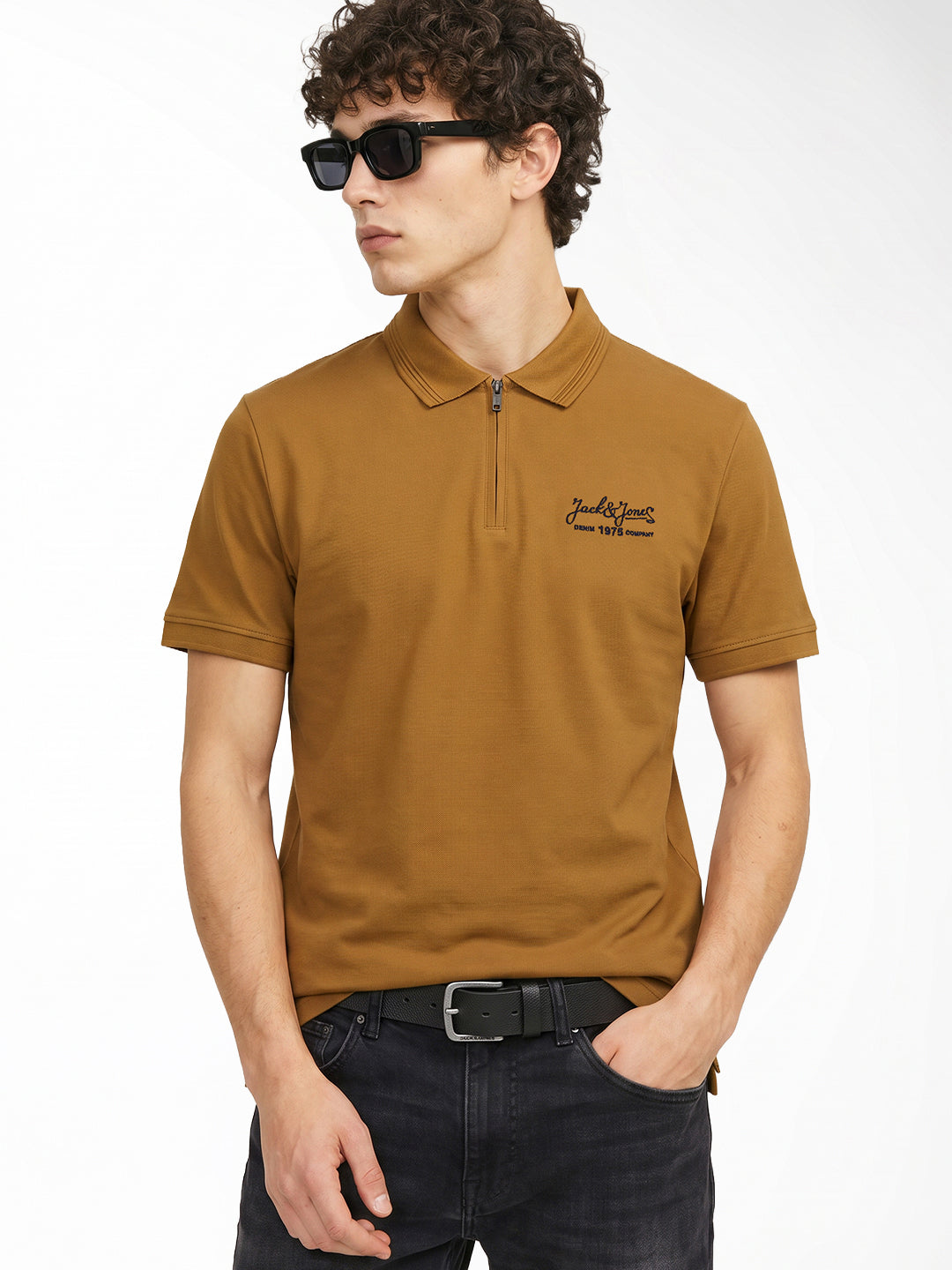 Ribbed Collar Golden Brown Polo