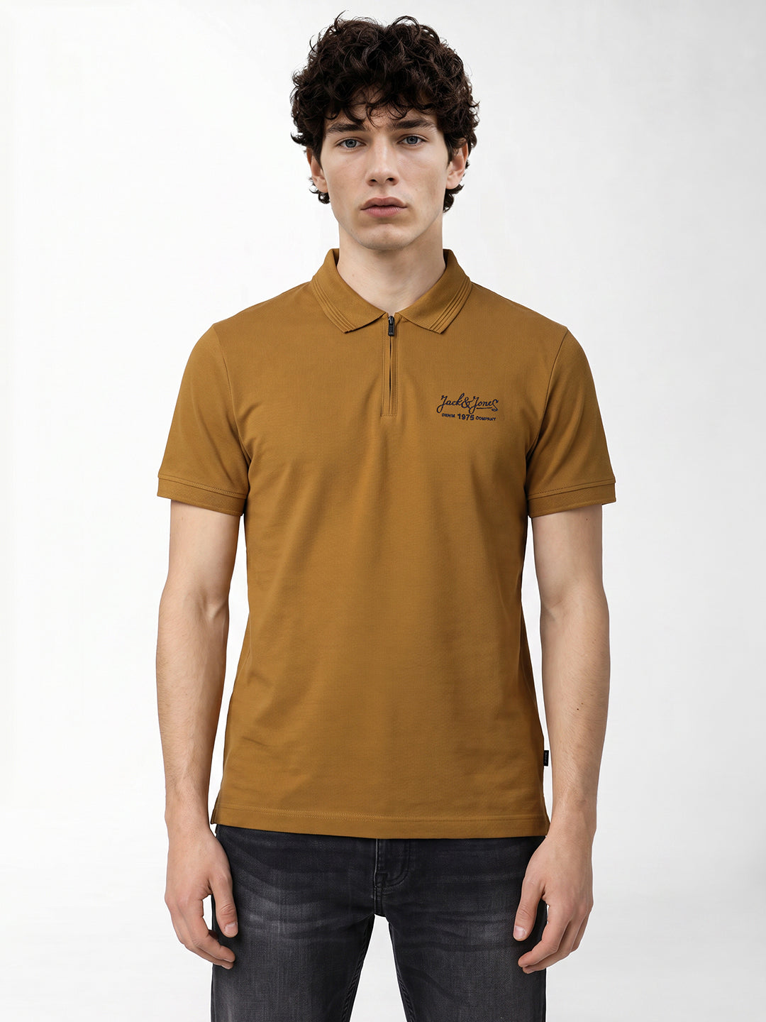 Ribbed Collar Golden Brown Polo
