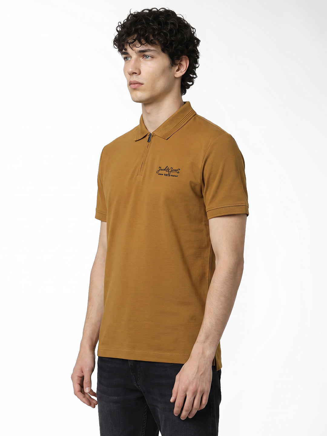 Ribbed Collar Golden Brown Polo
