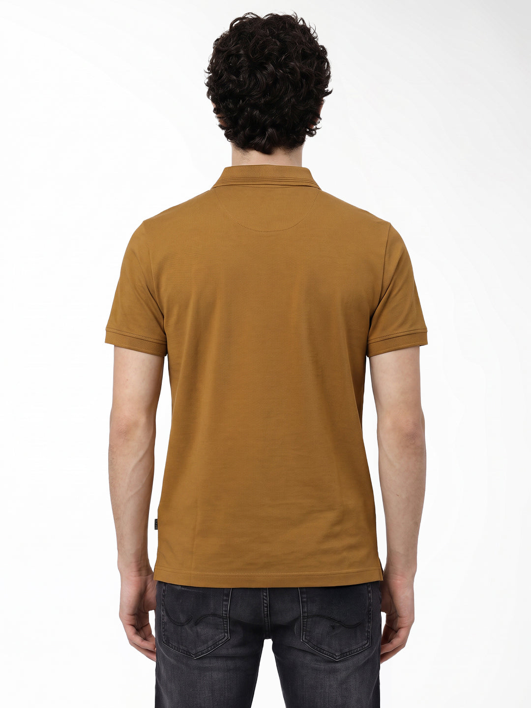 Ribbed Collar Golden Brown Polo