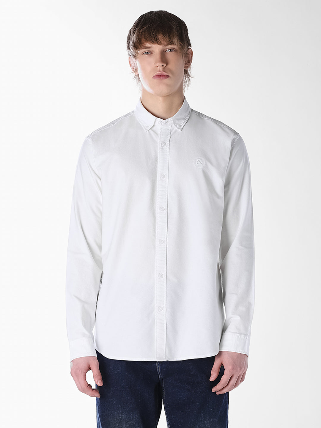White Embroidered Regular Fit