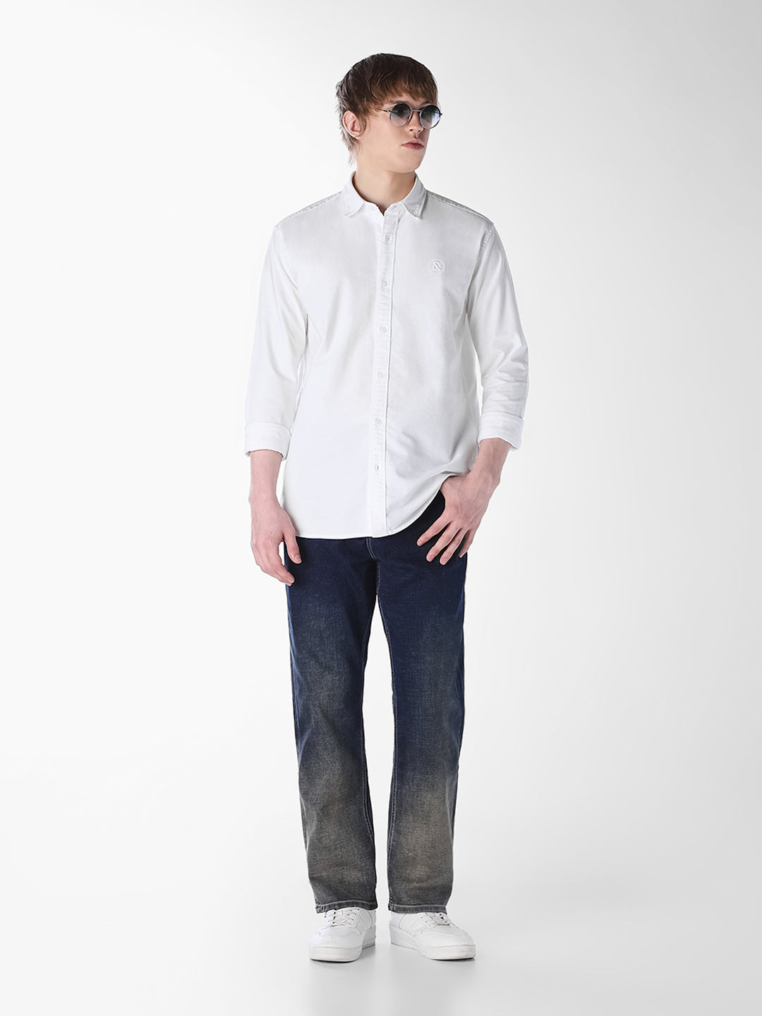 White Embroidered Regular Fit