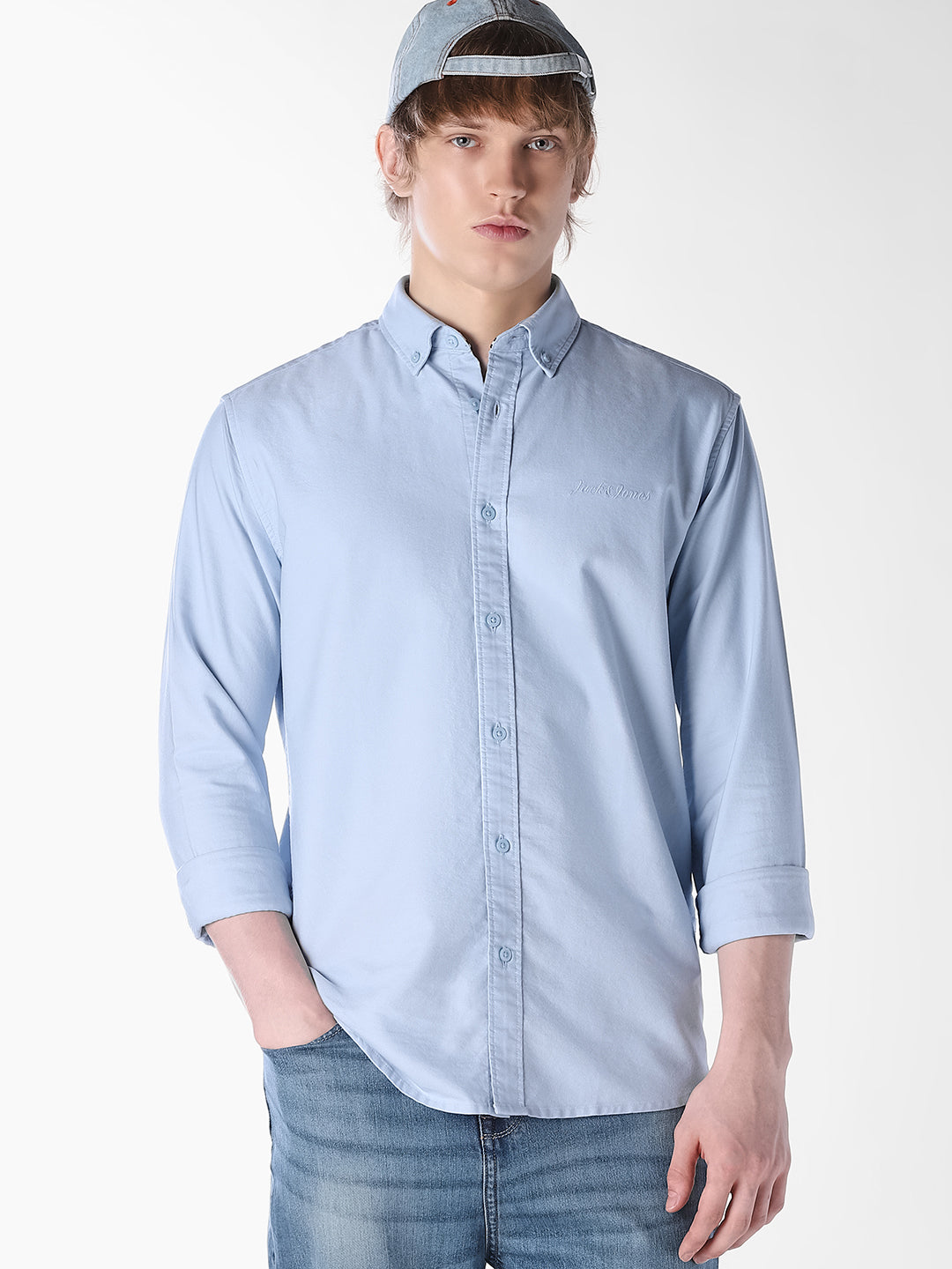 Blue Embroidered Regular Fit