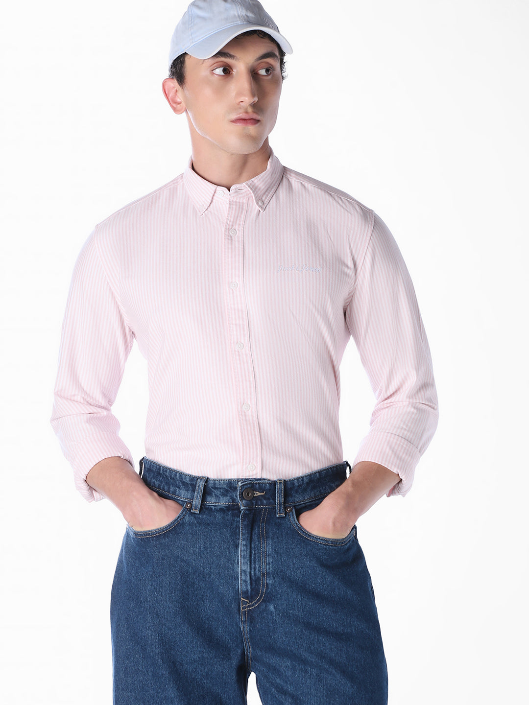 Pink contrast inner neck band Regular Fit Shirt