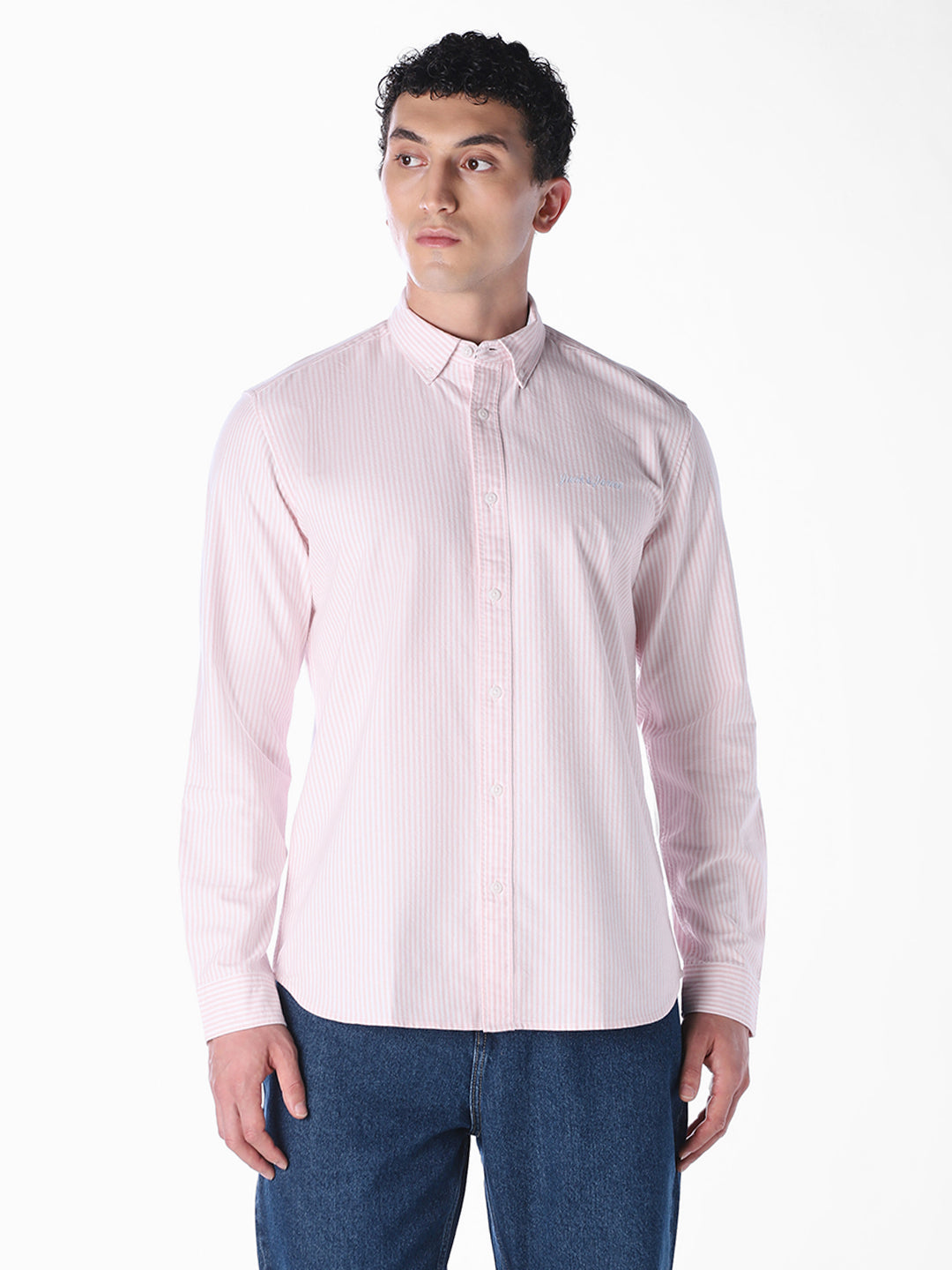 Pink contrast inner neck band Regular Fit Shirt