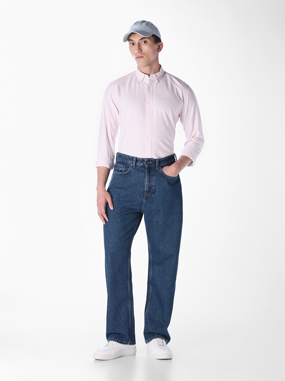 Pink contrast inner neck band Regular Fit Shirt