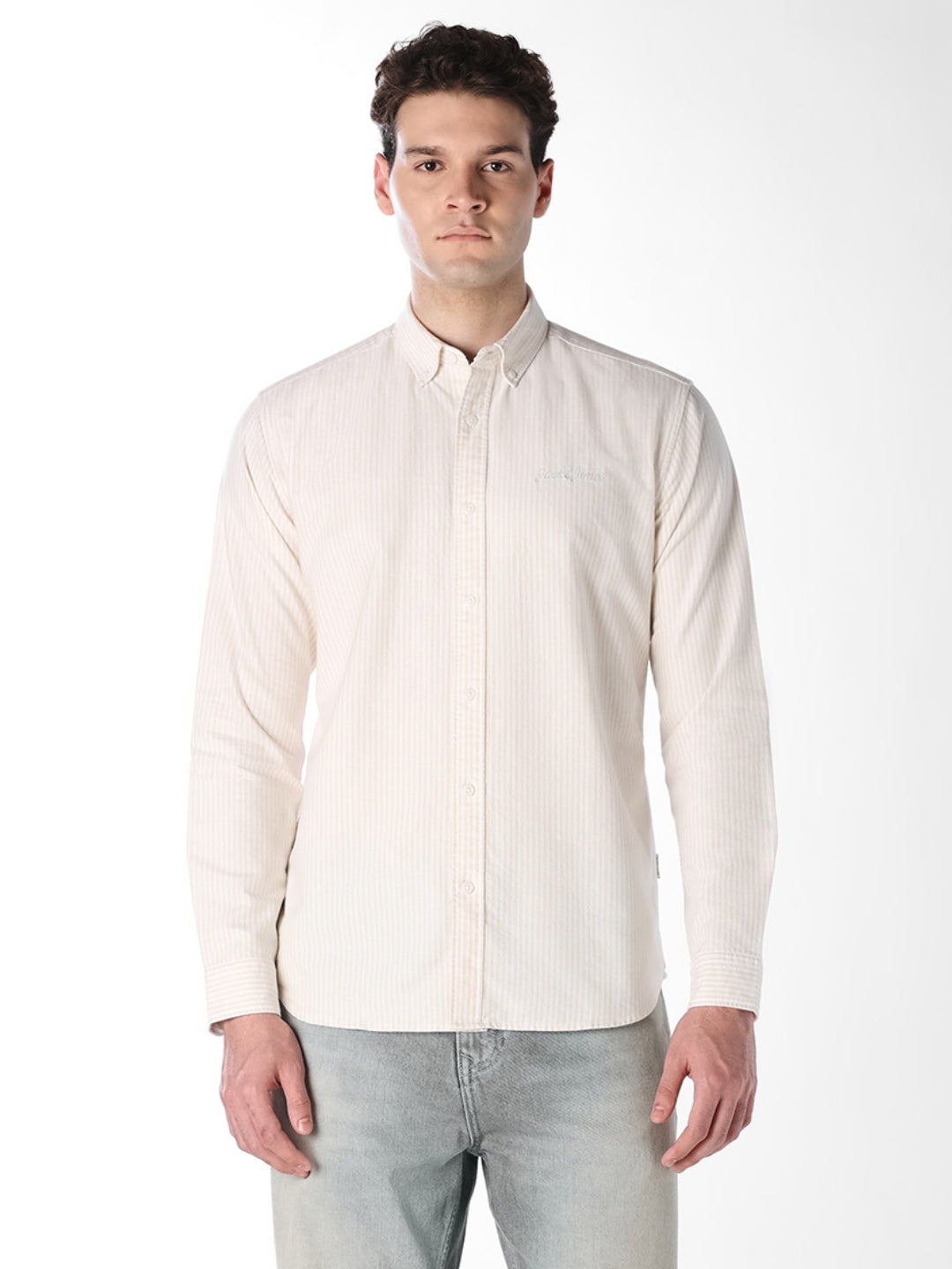Contrast Neck Band Striped Shirt