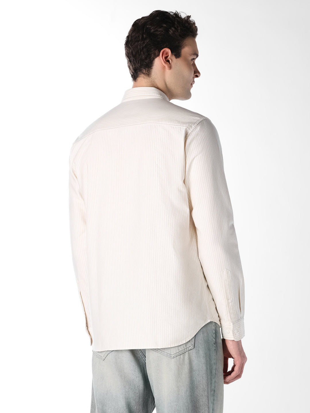 Contrast Neck Band Striped Shirt