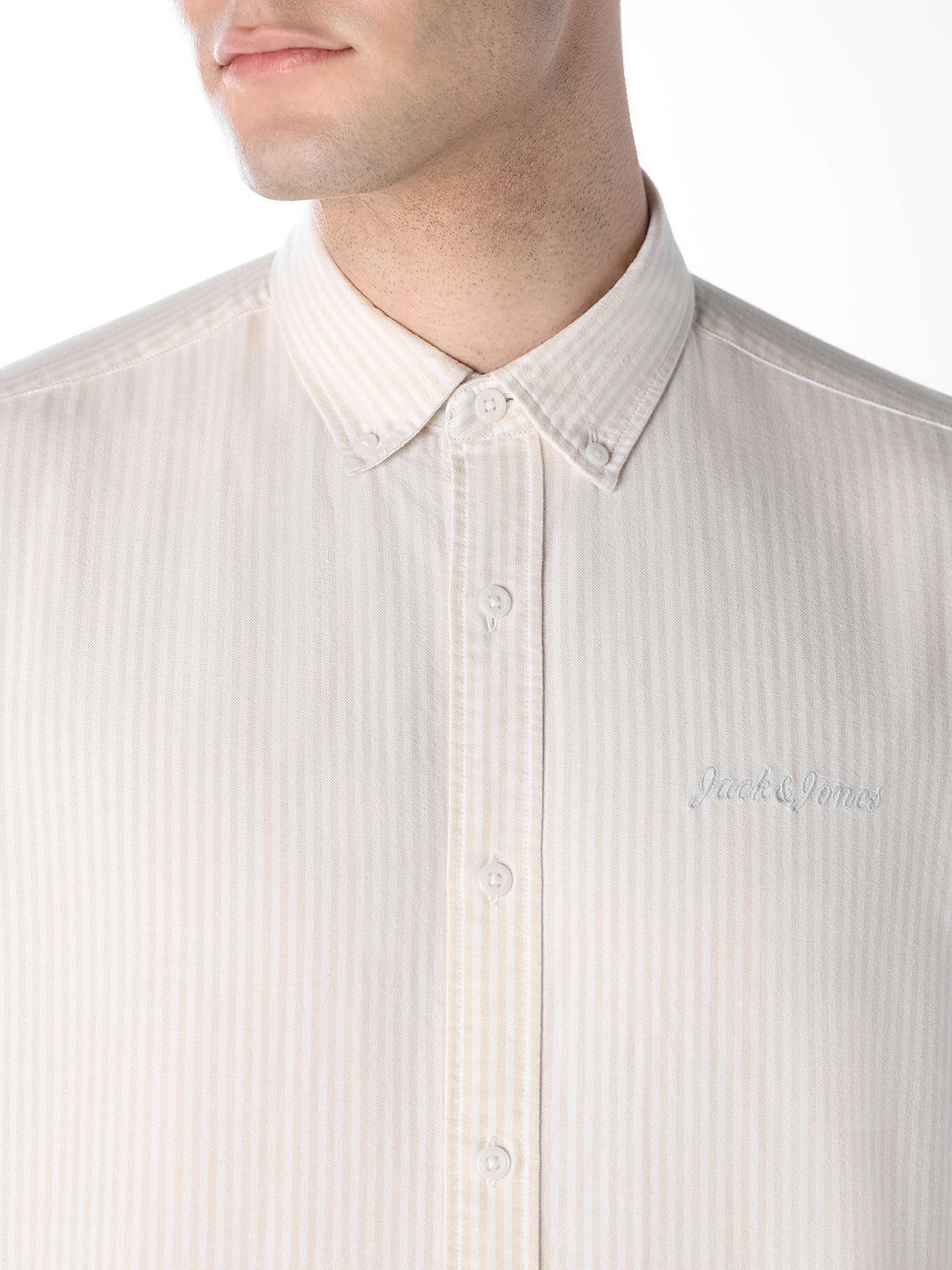 Contrast Neck Band Striped Shirt