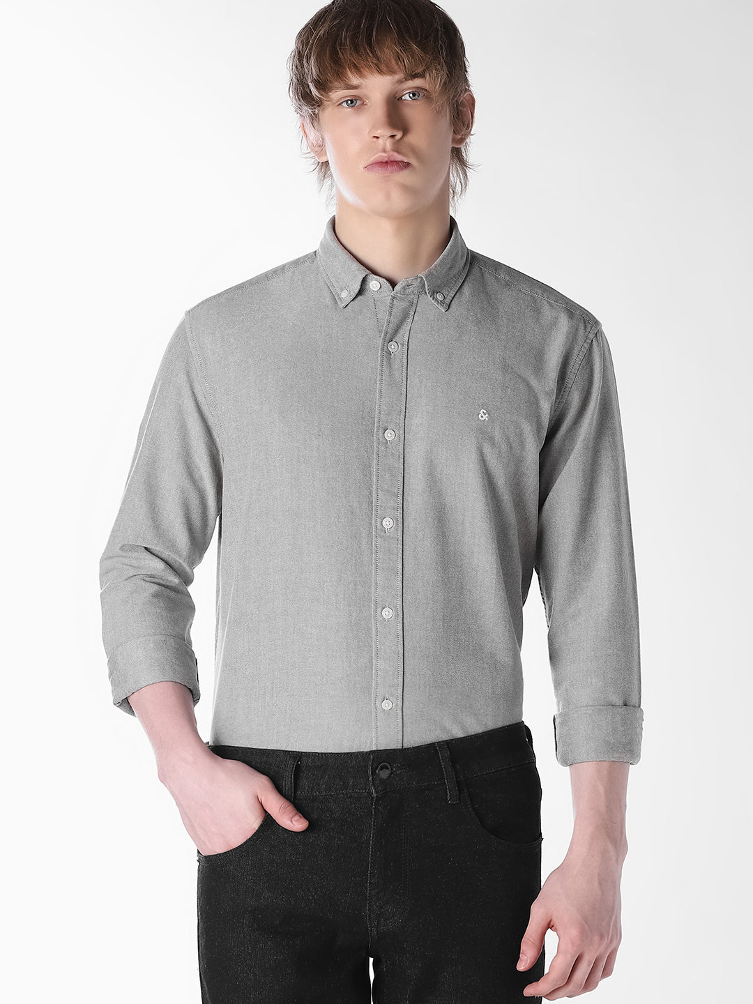 Contrast Stitch Grey Shirt