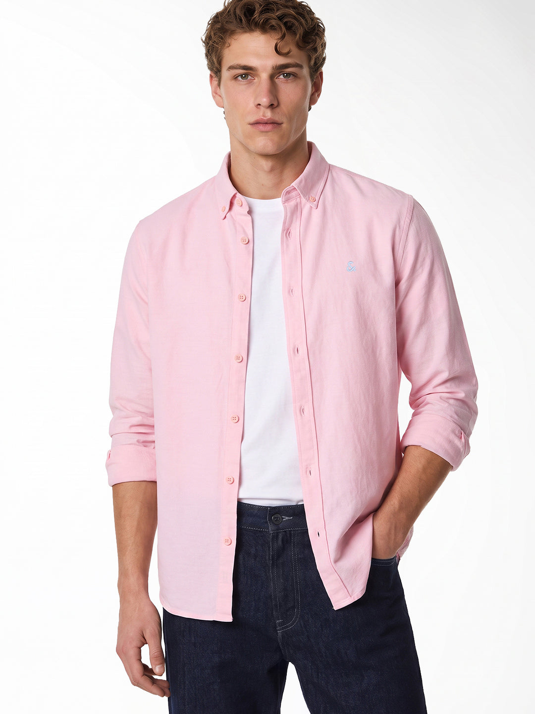 Contrast Stitch Pink Shirt
