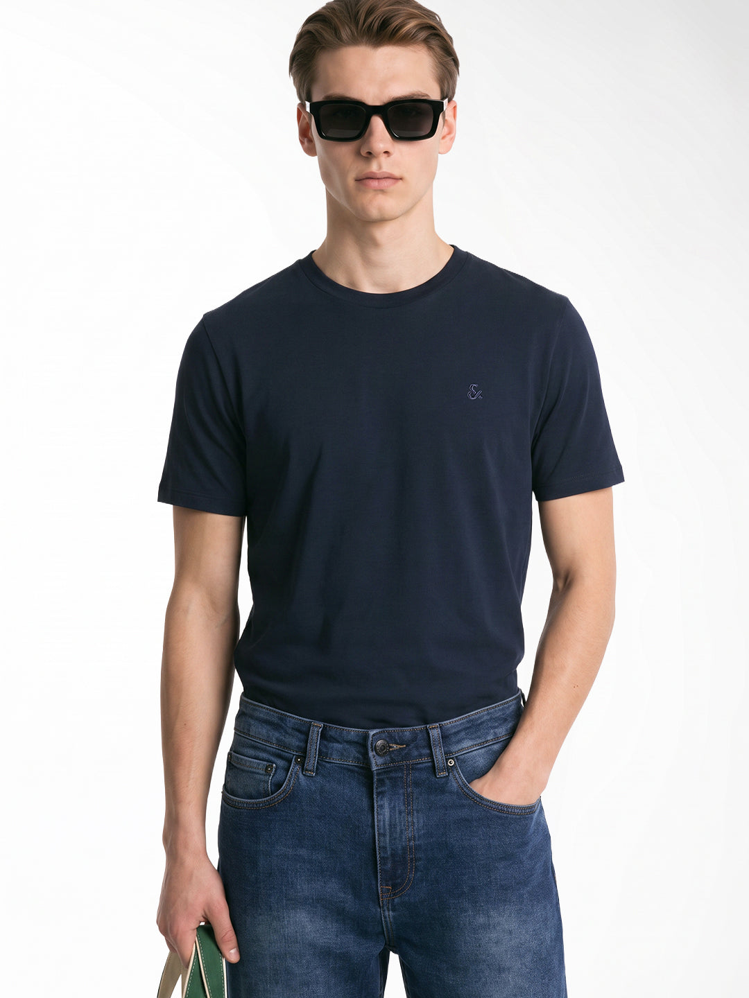 Navy Blue Embroidered T-shirt