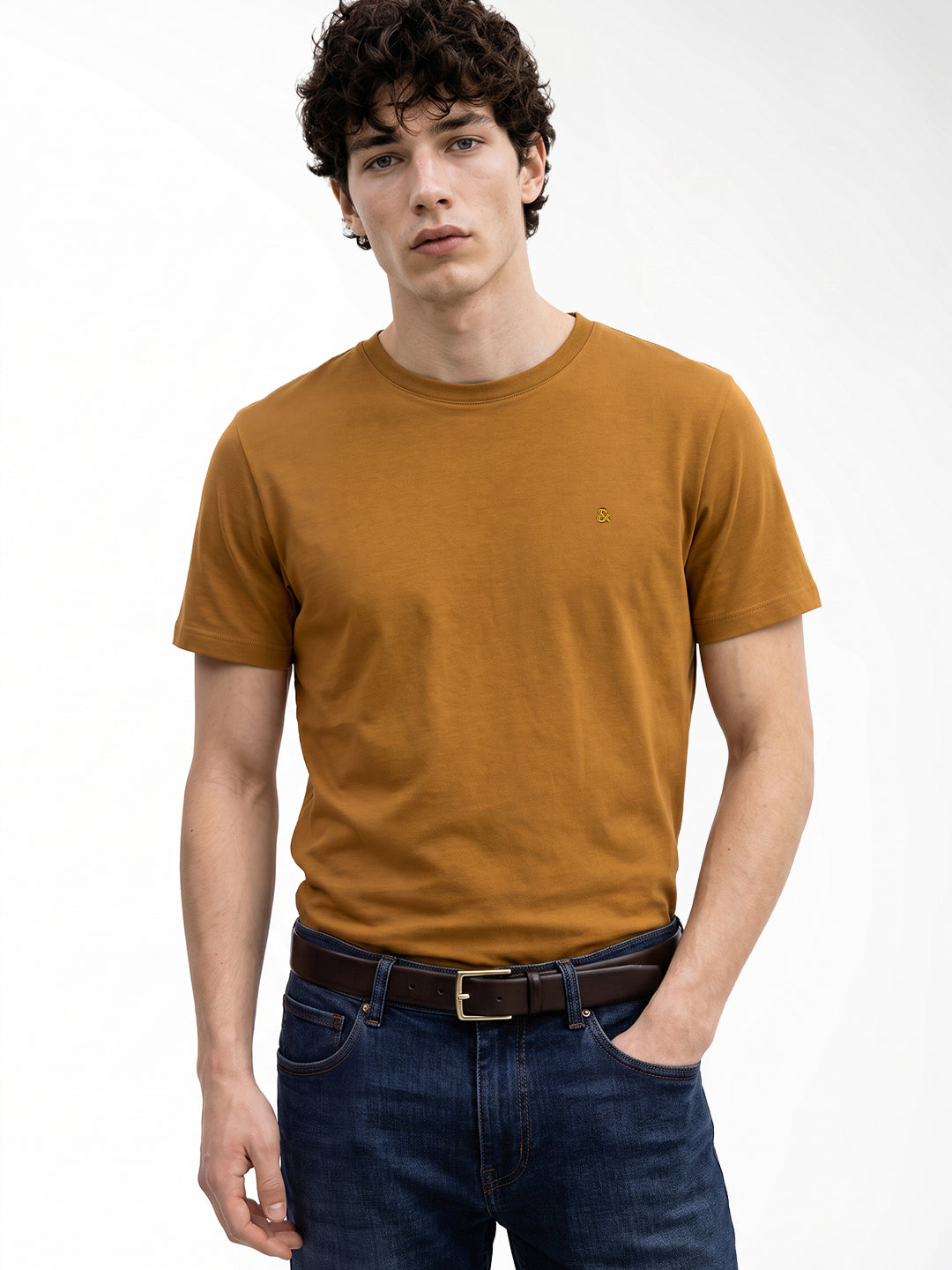 Golden Brown Embroidered T-shirt